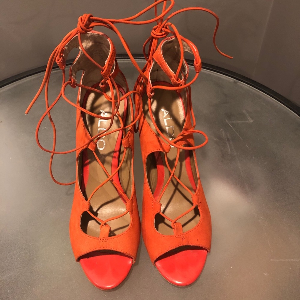 Orange/Coral Suede Lace-Up Sandals by Aldo